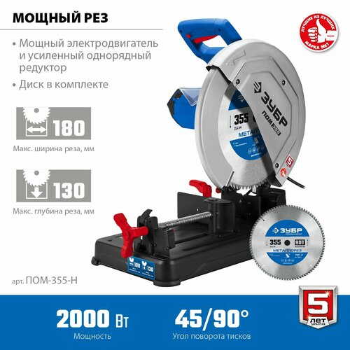 Профессионал монтажная отрезная пила ЗУБР с пильным диском 355 мм 2000 Вт ПОМ-355-Н 66190₽