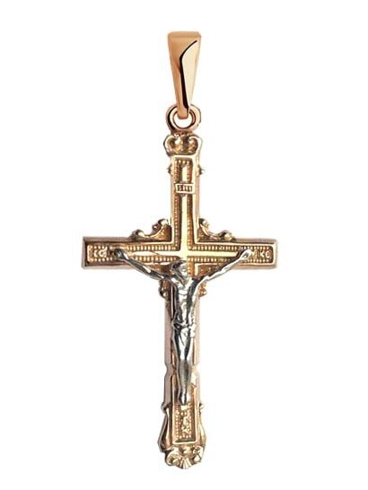 Крестик АУ-РУМопт Крест мужской православный из позолоченного серебра, серебро, 925 проба, родирование, золочение