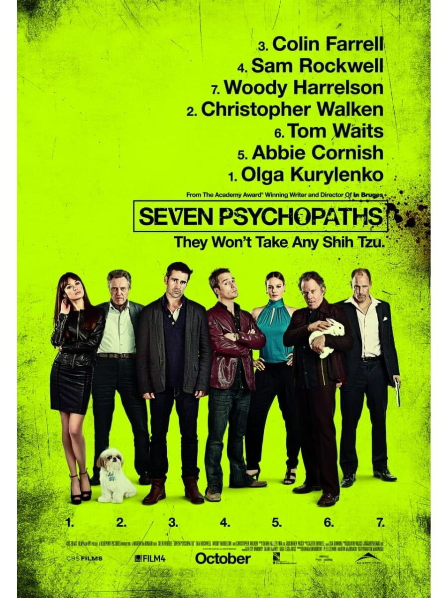 Плакат постер на холсте Семь психопатов (Seven Psychopaths 2012г). Размер 21 х 30 см