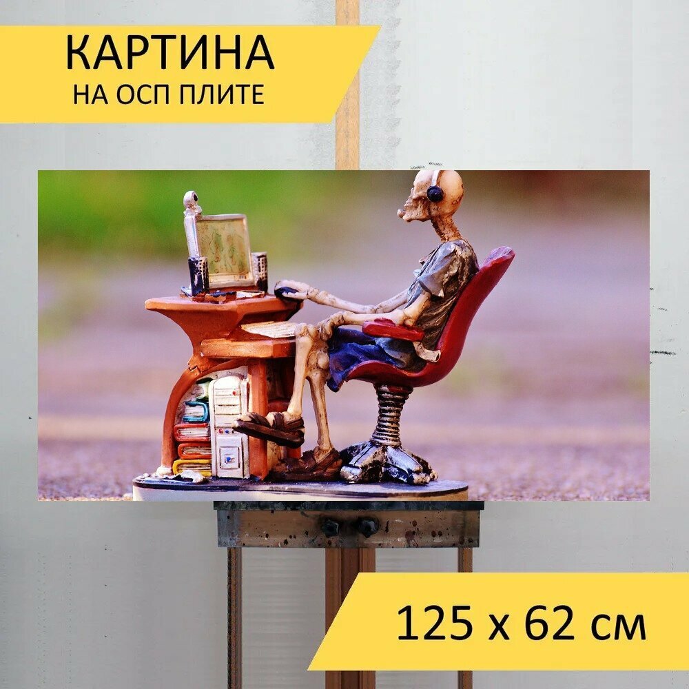 Картина на ОСП 125х62 см. "Компьютер, ищет, помощь" горизонтальная, для интерьера, с креплениями