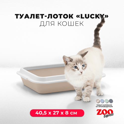 Туалет-лоток для кошек ZOOexpress LUCKY с рамкой, 40,5х27х8 см, бежевый