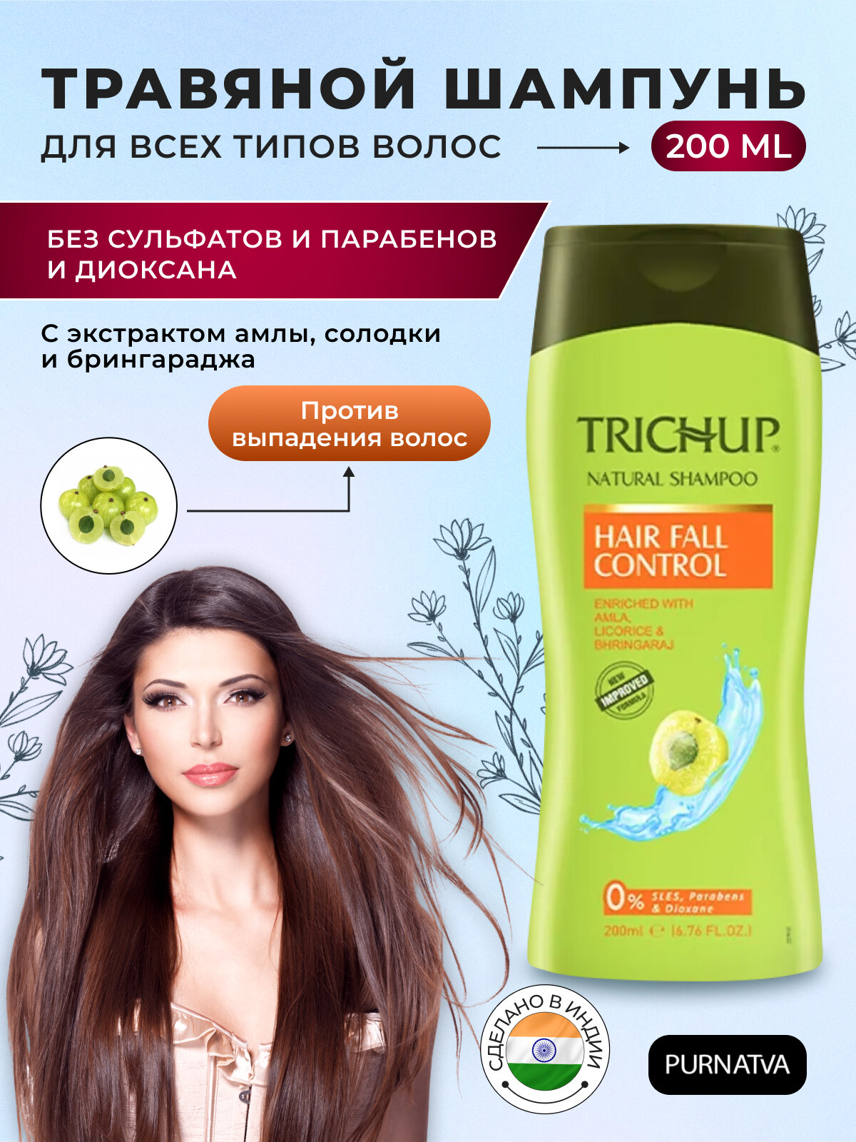 Hair Fall Control / Тричап, Натуральный шампунь против выпадения волос, 200 мл