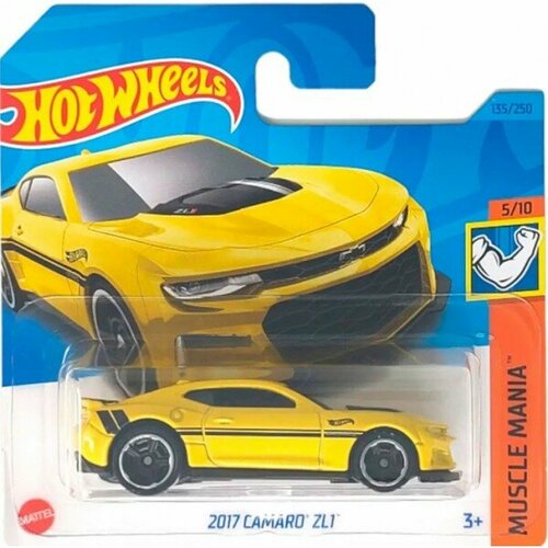 Машинка Mattel Hot Wheels 2017 Camaro ZL1, арт. HKJ52 (5785) (135 из 250) hot wheels 17 camaro zl1 камаро 154 250 then and now 5 10 mattel gtb32 2021