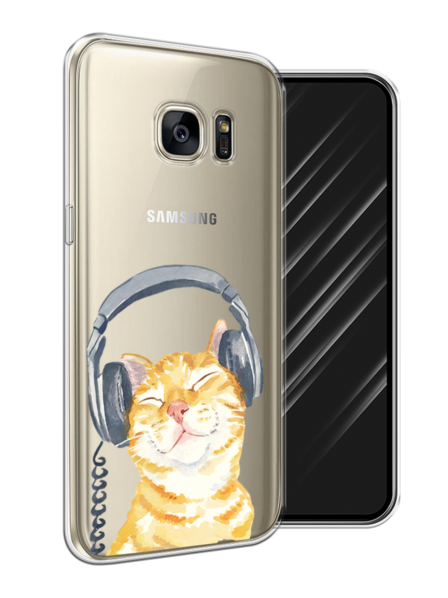 Силиконовый чехол на Samsung Galaxy S7 / Самсунг Галакси S7 "Кот меломан", прозрачный