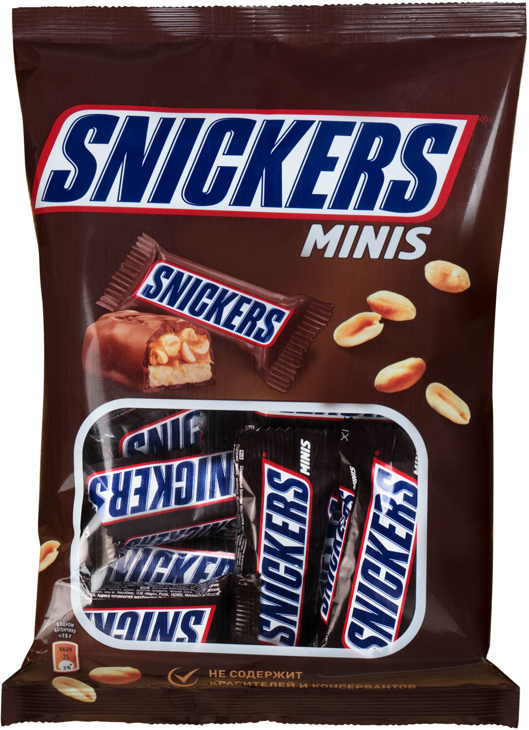 Конфеты Snickers Minis с карамелью, арахисом и нугой, пакет, 180 г, флоу-пак