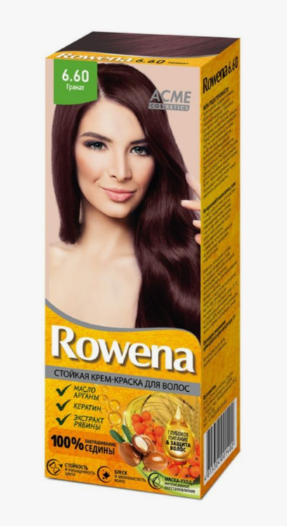 Стойкая крем-краска для волос Rowena, тон 6.60 гранат, 115 мл.