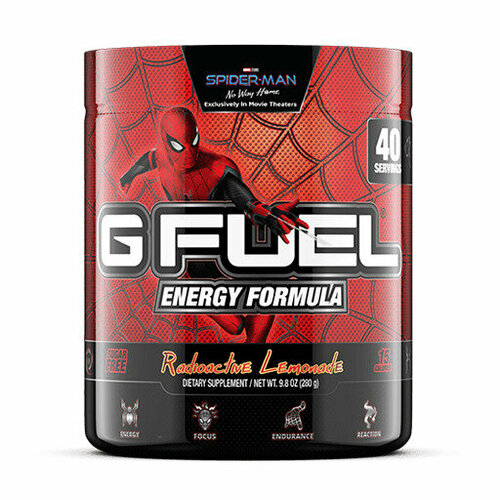 Сухой энергетик GFUEL Radioactive Lemonade Spider-man Red and Black (Лимонное мороженое), 40 порций, 280 г gfuel energy formula bahama mama powder stick 7g