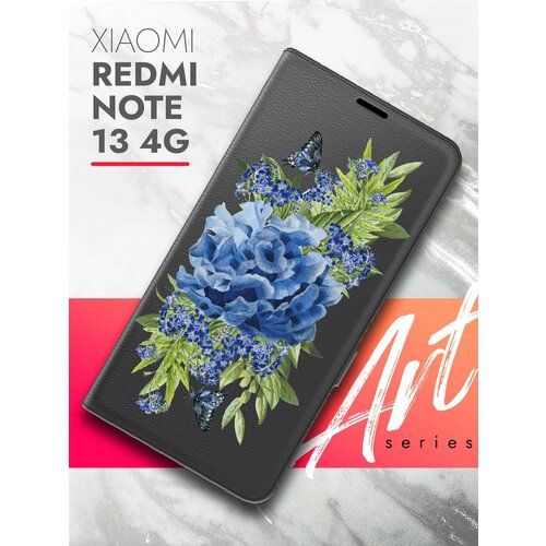 Чехол на Xiaomi Redmi Note 13 4G (Ксиоми Редми Ноте 13 4г) черный книжка экокожа подставка магнит Book case, Brozo (принт) Синий Колокольчик чехол на xiaomi redmi note 13 4g ксиоми редми ноте 13 4г черный книжка экокожа подставка отделение для карт магнит book case brozo принт капибара