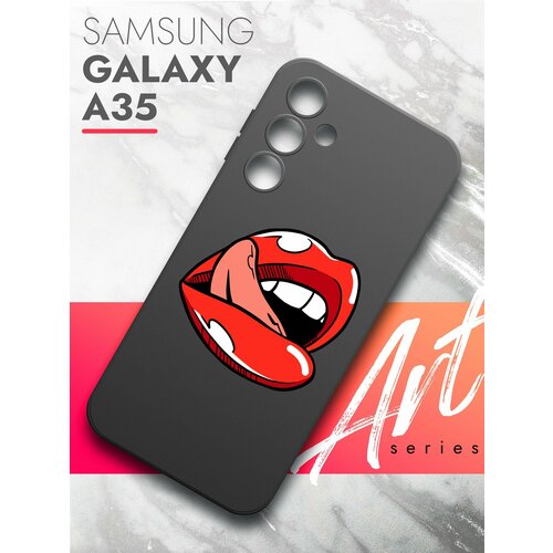 Чехол на Samsung Galaxy A35 (Самсунг Галакси А35) черный матовый силиконовый с защитой (бортиком) вокруг камер, Brozo (принт) Губы чехол на samsung galaxy a35 самсунг галакси а35 черный матовый силиконовый с защитой бортиком вокруг камер brozo принт россия хаки серый