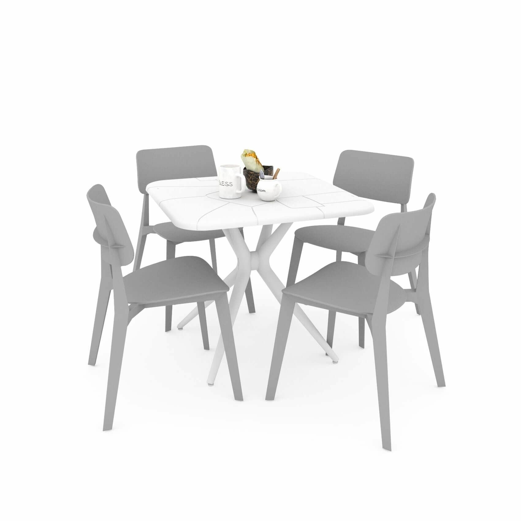 Стол и стулья для кухни, стол квадратный и 4 кресла, Обеденная группа для кухни стол и стулья, садовый комплект обеденный, белый/серый