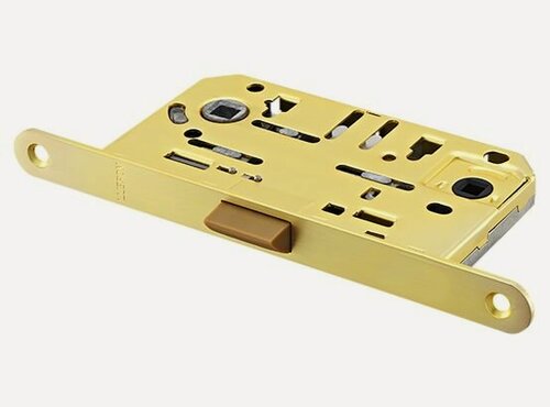 Изображение товара Защелка фиксатор дверная Morelli, замок для межкомнатных дверей бесшумный, замок врезной с пластиковым язычком 1895P MSG, матовое золото