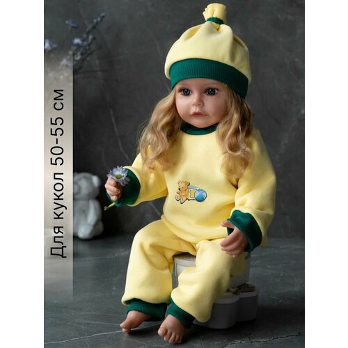 Одежда для куклы Реборн (Reborn) 55см , Rich Line Home Decor, X-44/Желтый-зеленый-мишка-с-шапкой