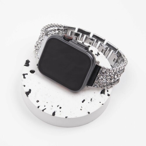 Ремешок для Apple Watch 44 45 49 мм Watch Band GreatCase Ремешок для смарт часов c кристаллами Серебристый светлый 2400₽