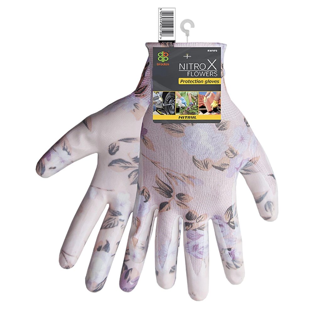 Перчатки садовые NITROX FLOWERS с нитрилом цветы размер 7 Bradas