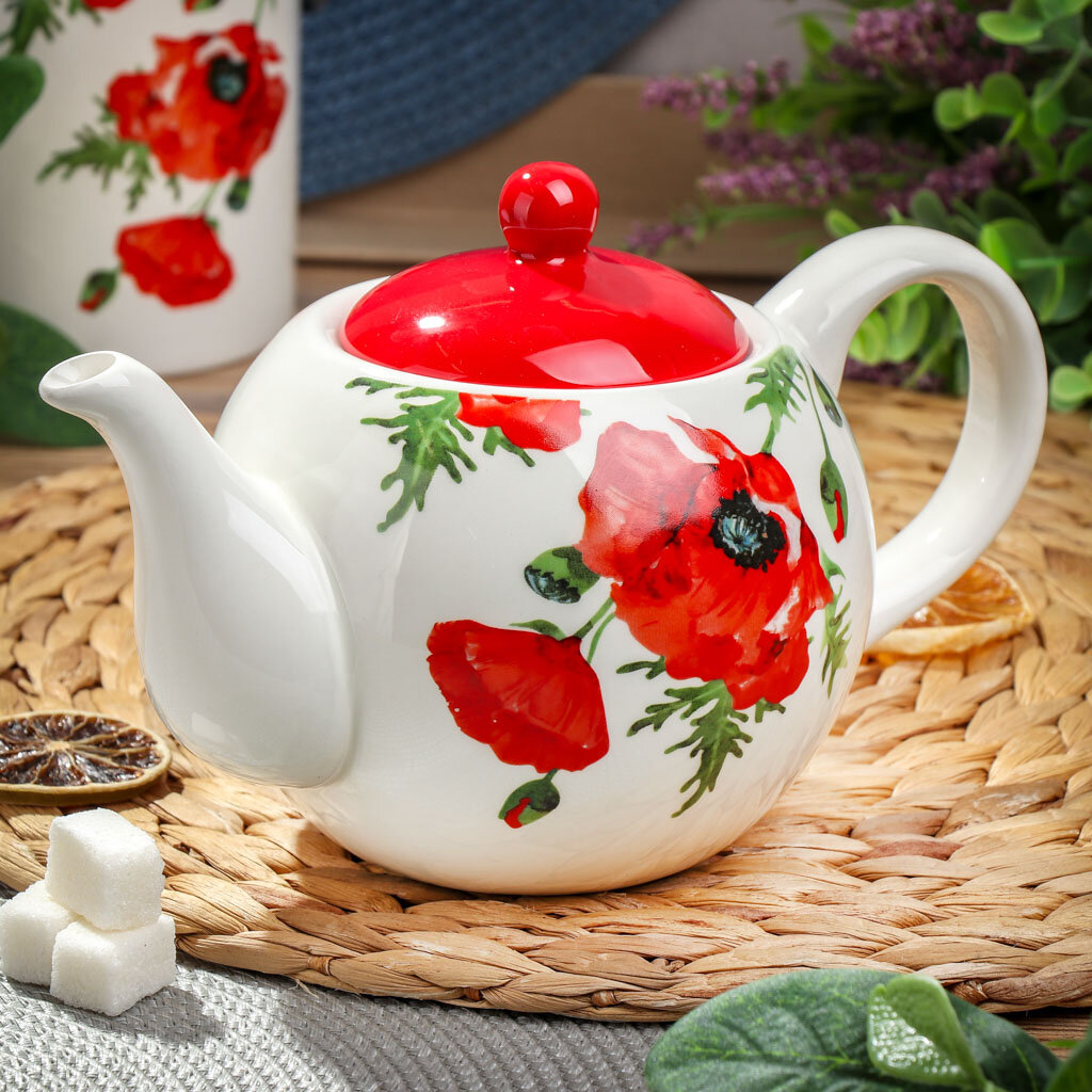 фото Чайник заварочный доломит, 0.95 л, Daniks, Алый мак