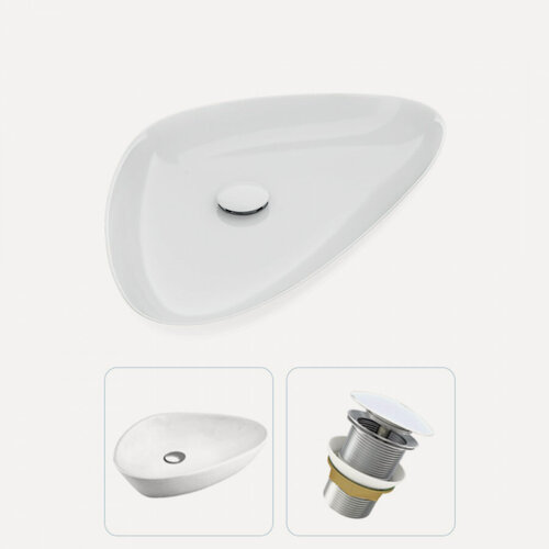 Изображение товара Раковина накладная для ванной Teymi Ellie 60 в комплекте донный клапан клик-клак без перелива белый F01586