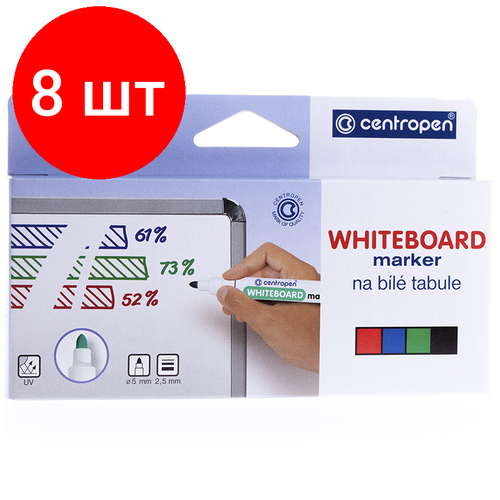 Комплект 8 шт, Набор маркеров для белых досок Centropen 8559 04цв, пулевидный, 2.5мм, картон. уп, европодвес