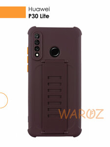 Чехол силиконовый на телефон Huawei P30 Lite, Nova 4E противоударный с защитой камеры, бампер с усиленными углами для смартфона Хуавей П30 Лайт, Нова 4Е с держателем для руки матовый винный