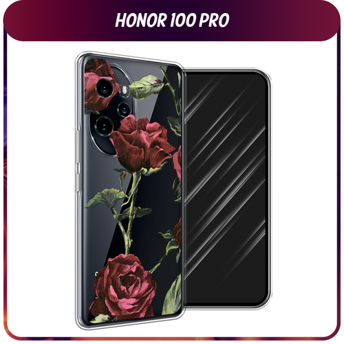 Силиконовый чехол на Honor 100 Pro / Хонор 100 Про Бордовые розы фон, прозрачный силиконовый чехол на honor 100 pro хонор 100 про розы графика прозрачный