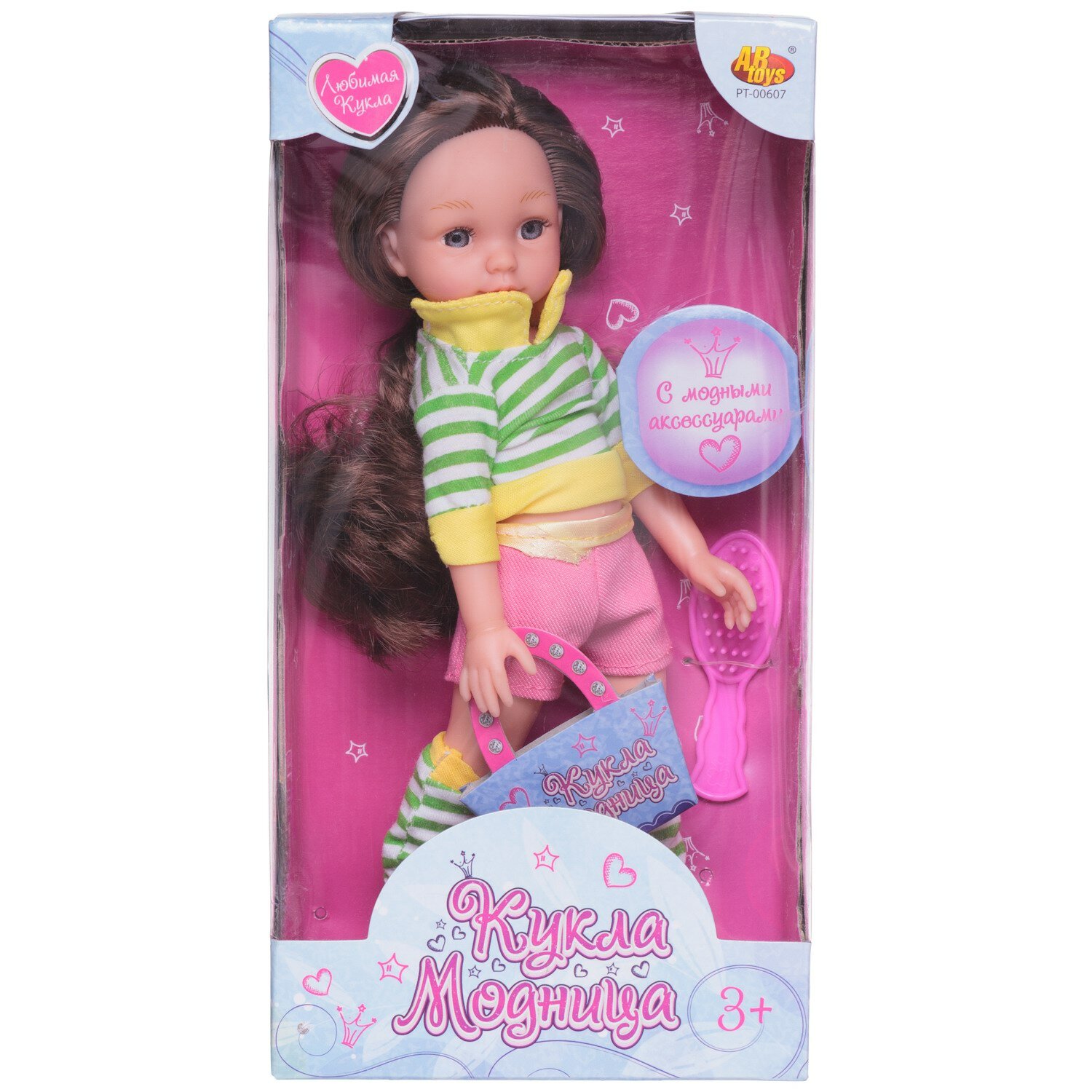 Кукла ABtoys Любимая кукла в полосатой кофте и розовых шортах 25 см PT-00607/модель2