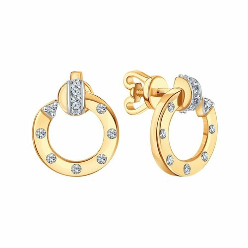 Серьги красное золото, 585 проба, фианит, размер 8 мм, золотой, бесцветный