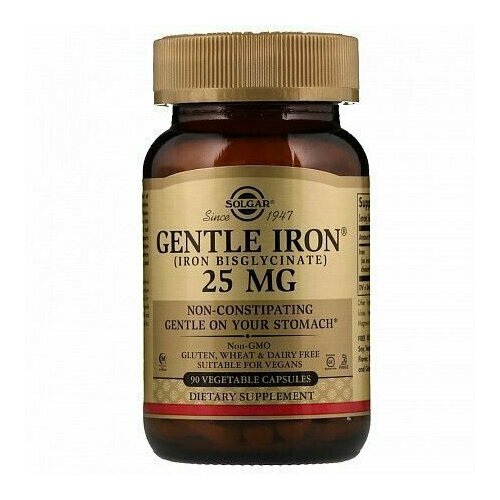 легкодоступное железо nature’s bounty gentle iron 28 мг в капсулах 90 шт Solgar, Gentle Iron, Легкодоступное железо, 25 мг, 90 капсул