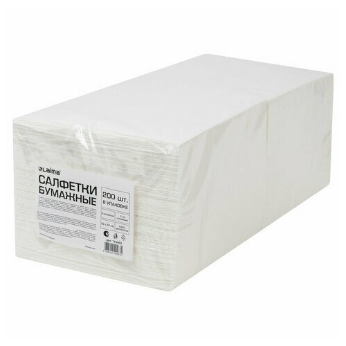 Салфетки бумажные 2-х слойные 33x33 см 200 штук в упаковке 14 сложения LAIMA белые 115402 638₽