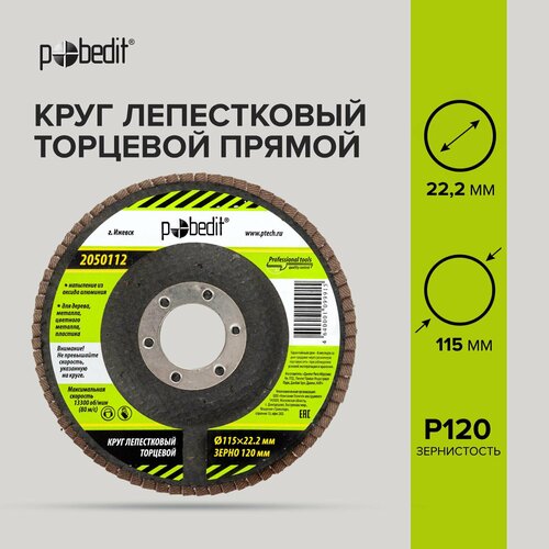 Круг лепестковый торцевой прямой d 115 х 22,2, зернистость Р120