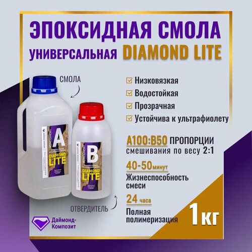 Универсальная эпоксидная смола DIAMOND LITE (1 кг) универсальная эпоксидная смола diamond lite 1 5 кг