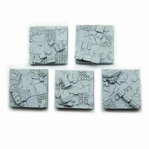 Набор квадратных подставок для миниатюр (Вархаммер, Warhammer и пр.) Ancient Bases / Древние руины, 25х25 мм, непокрашенные, 5 шт.