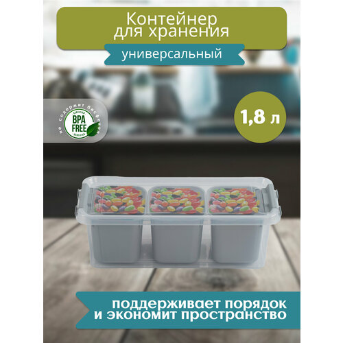 Контейнер для хранения HOBBY LIFE GRAND серый 3 секции 11.3x27.3x9см высокий бесцветный, серый
