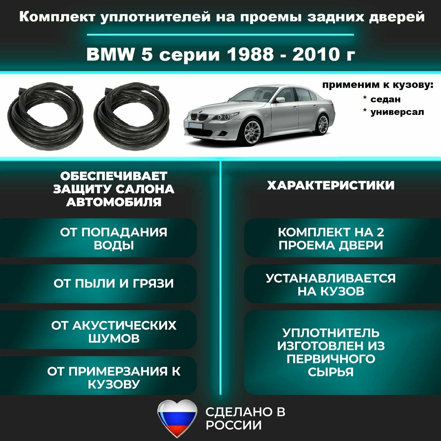 Комплект уплотнителей проема задних дверей подходят на BMW 5 серии 1988-2010 г, уплотнитель на правую и левую пассажирскую дверь БМВ 5