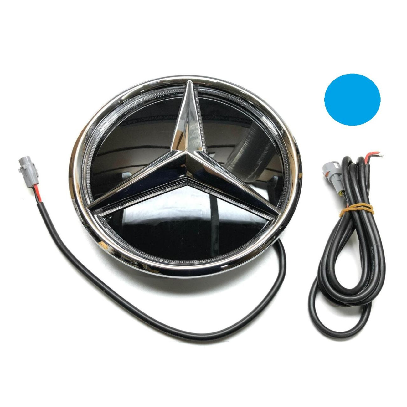 Эмблема звезда на решетку радиатора Mercedes с подсветкой 3D (синий цвет)