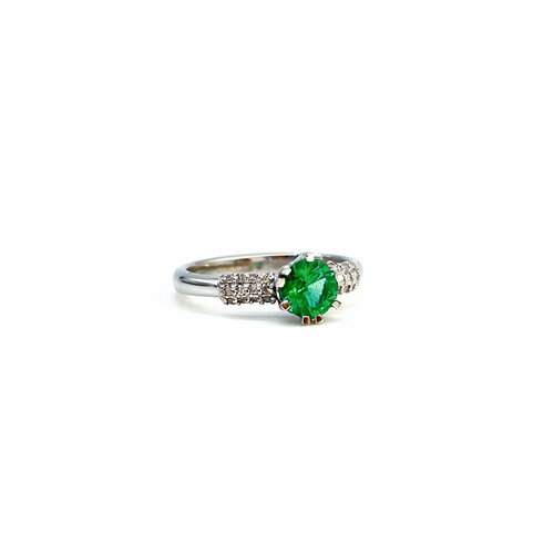 Кольцо Кристалл Мечты, белое золото, 585 проба, родирование, бриллиант, изумруд, размер 17.5, зеленый