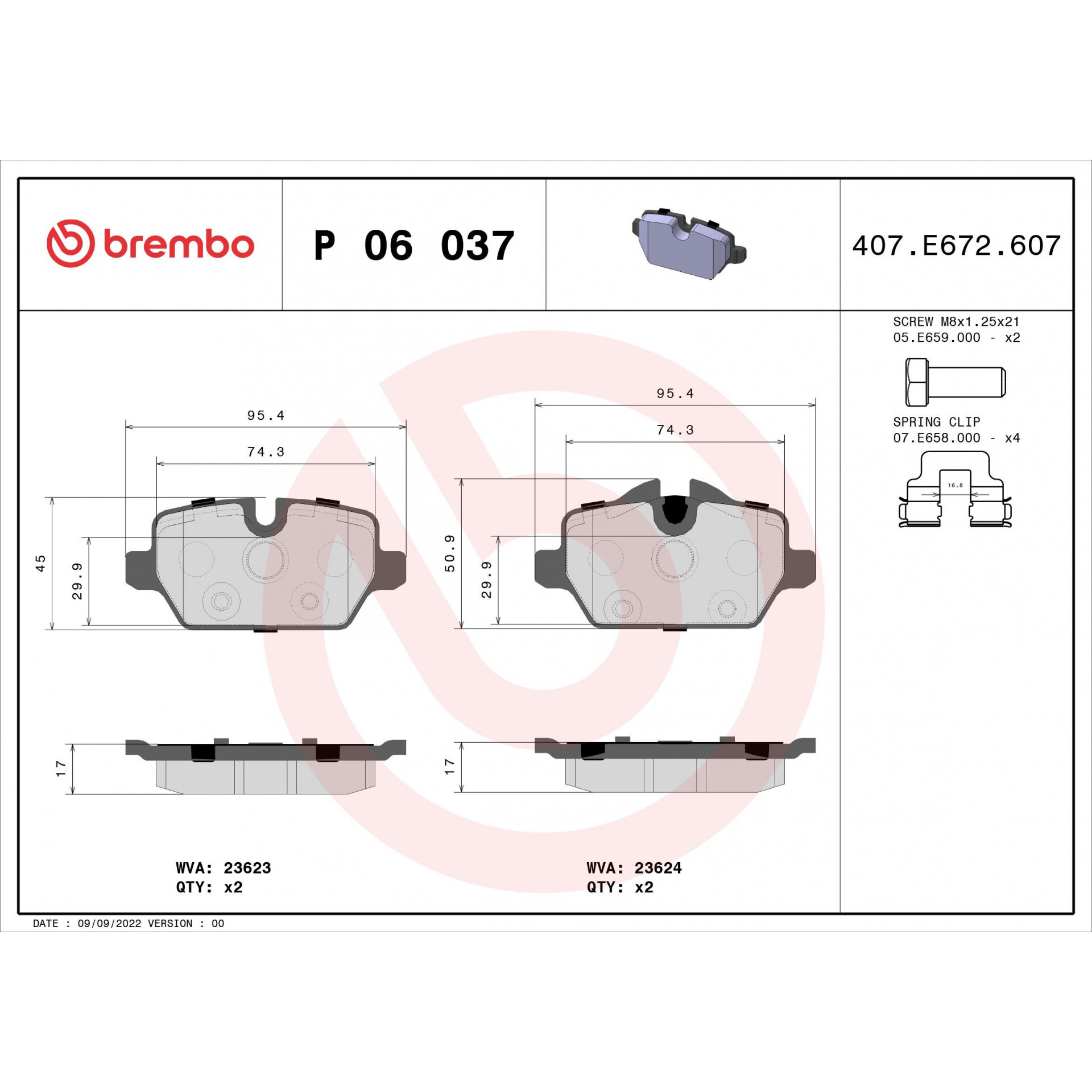 Тормозные колодки BREMBO , дисковые, задние - фото №6