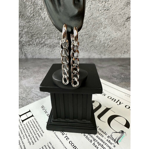 серьги с подвесками rykami шпинель размер диаметр 50 мм серебряный черный Серьги конго RYKAMI Серьги конго с цеочками, размер/диаметр 16 мм, серебряный