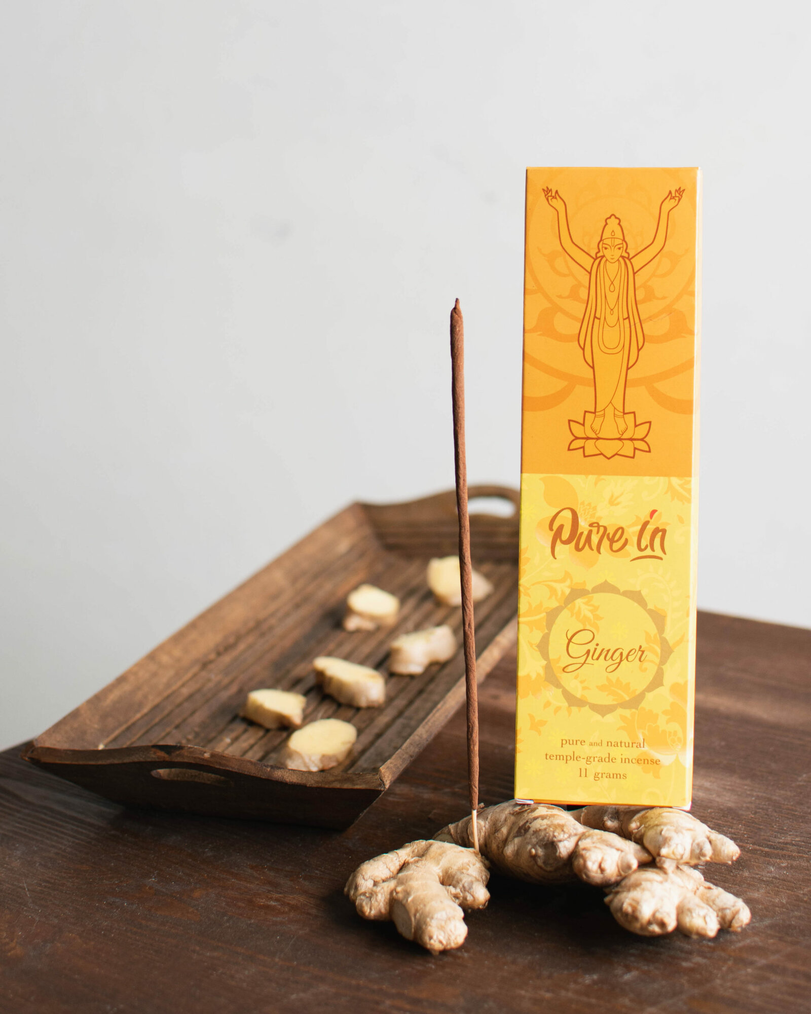 GINGER pure and natural temple-grade incense, Pure in (имбирь чистые и натуральные храмовые благовония, Пьюр ин), 10 палочек.