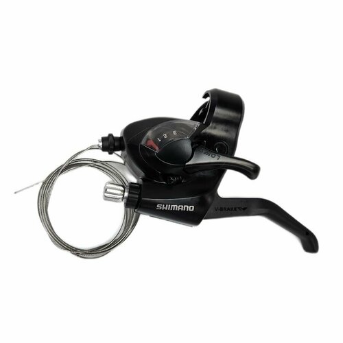 манетка shimano левая 3ск tourney st ef41 трос 1800мм Шифтер/тормозная ручка Shimano Tourney EF41, левый, 3 cк, трос 1800 мм, черный/590135