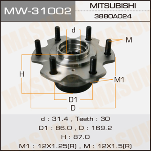 MASUMA MW-31002 (3880A012 / 3880A024 / MN103586) подшипник-ступица пер. Mitsubishi (Мицубиси) Pajero (Паджеро) III (v68w,