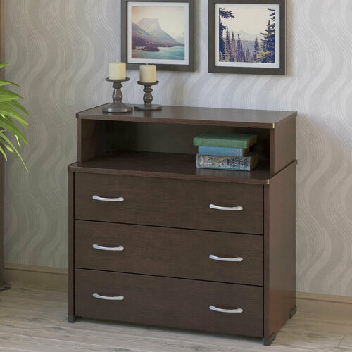 Широкий комод с 3 ящиками и открытой полочкой МагМебель ТмКМ-3Н венге 11850₽