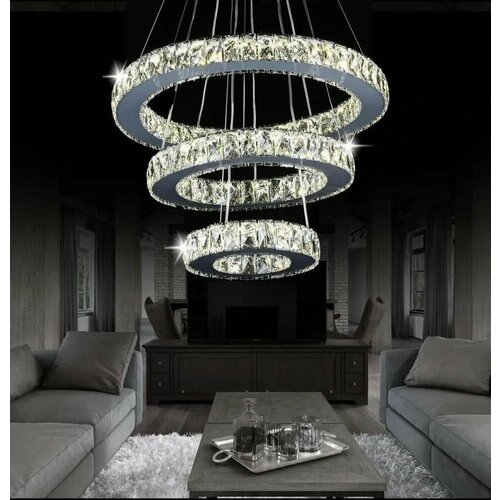 Подвесной светодиодный светильник с кристаллами 3 кольца 483218 см 80W 17700₽