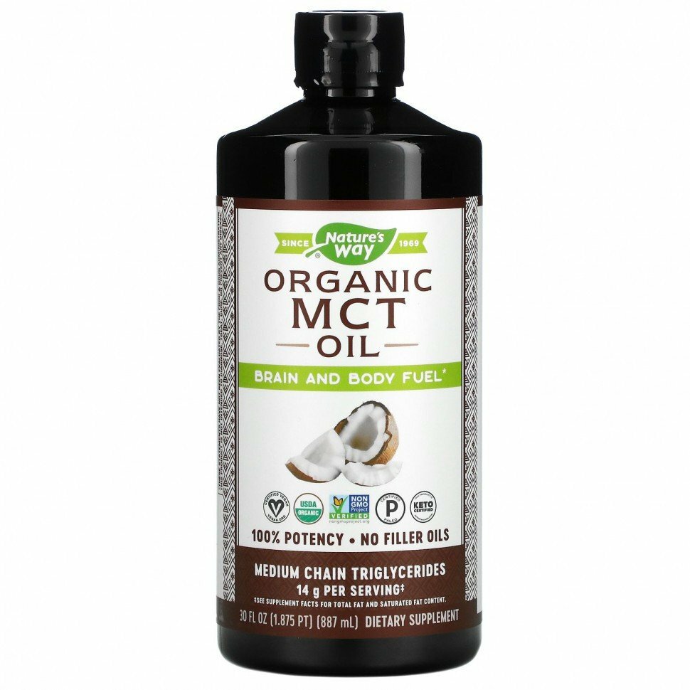 Nature's Way, Organic MCT Oil Органическое масло МСТ со среднецепочечными триглицеридами, 887 мл