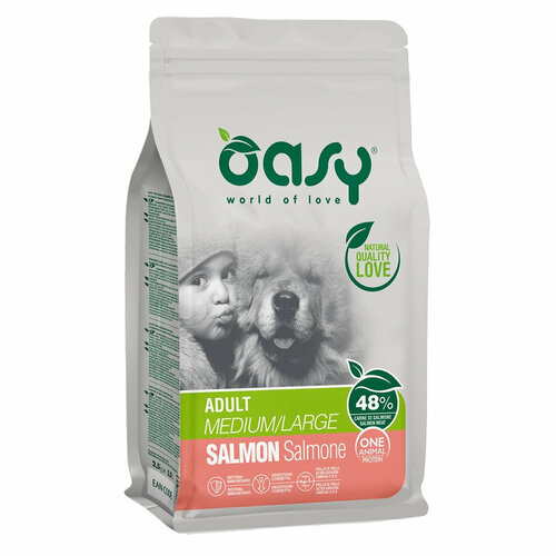 Oasy Dry OAP MediumLarge Breed Professional Монопротеин сухой корм для взрослых собак средних и крупных пород с лососем oasy dry dog oap adult small монопротеин сухой корм для взрослых собак мелких пород с ягненком 800 г