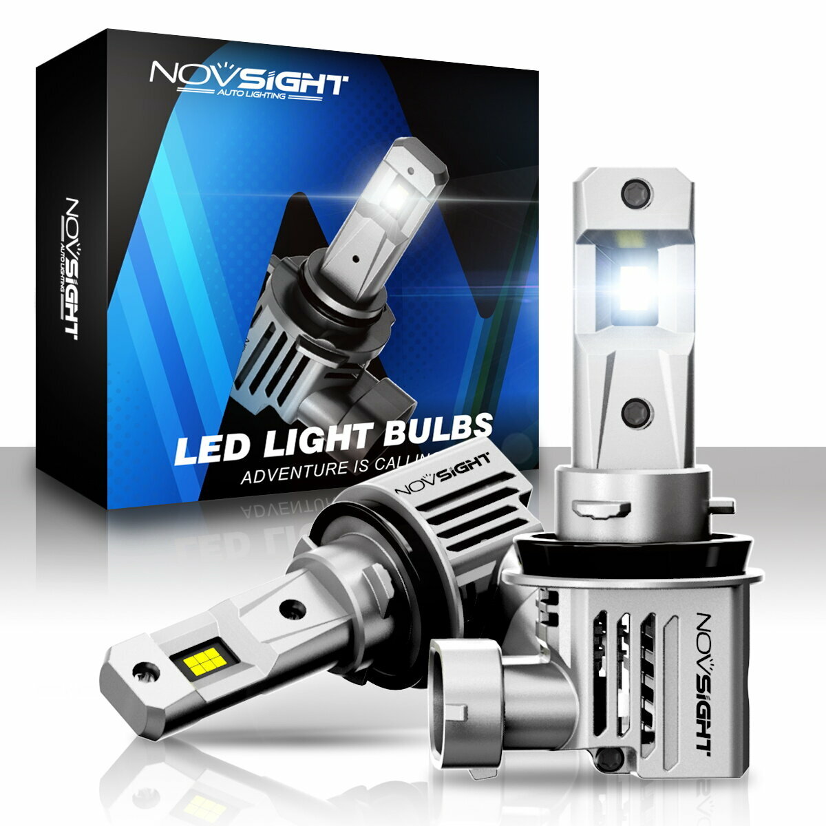 Светодиодная лампа Novsight N66 H8 цоколь PGJ19-1 80Вт 2шт 6500К 15000Лм белый свет LED автомобильная
