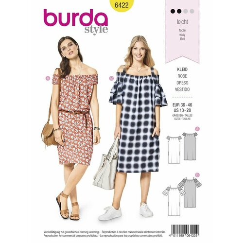 Выкройка Burda 6422 Платье с открытыми плечами выкройка burda 6224 женская платья