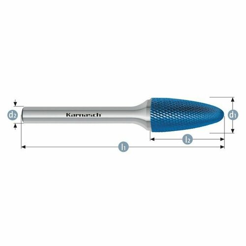 Борфреза F (парабола с закругленной вершиной) Karnasch, 12х25х6х70 мм, HP-11, Blue-Tec