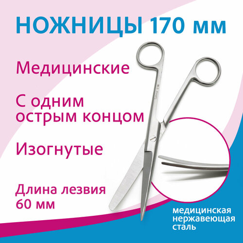 Ножницы остроконечные вертикально-изогнутые с 1-м острым концом, 170 мм, 13-146 (н-4-1)