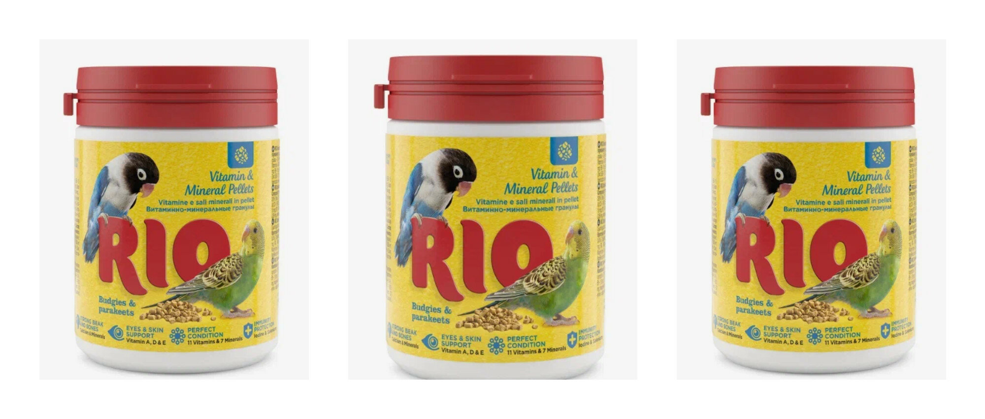 Витаминно-минеральные гранулы RIO для волнистых и средних попугаев, 120 гр, 3 шт.