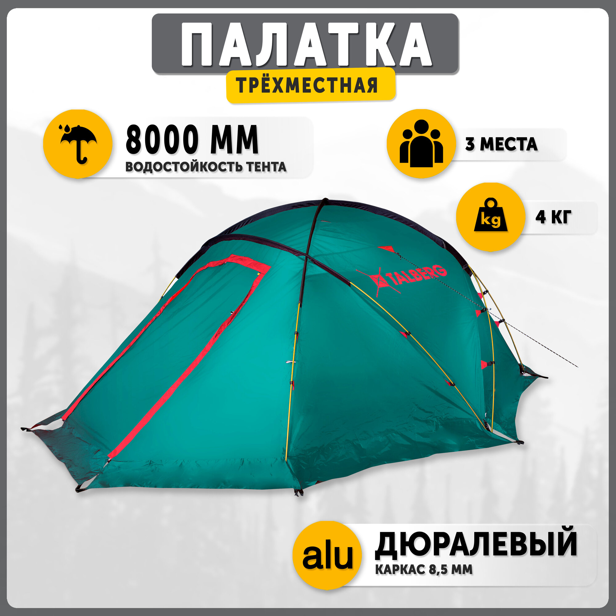 Палатка туристическая экстремальная Talberg PEAK PRO 3 , зелёный