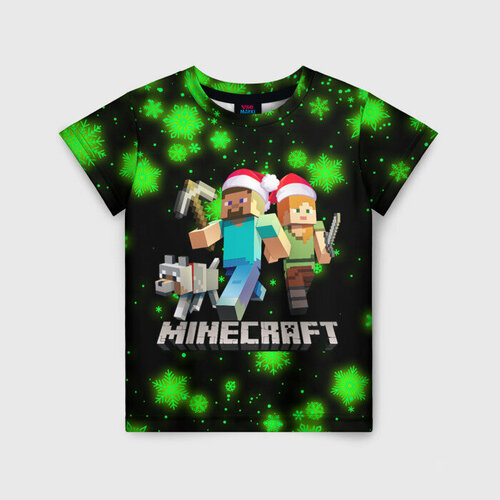 Детская футболка 3D Новогодний Minecraft Герои игры, 170 см (15 лет), белый